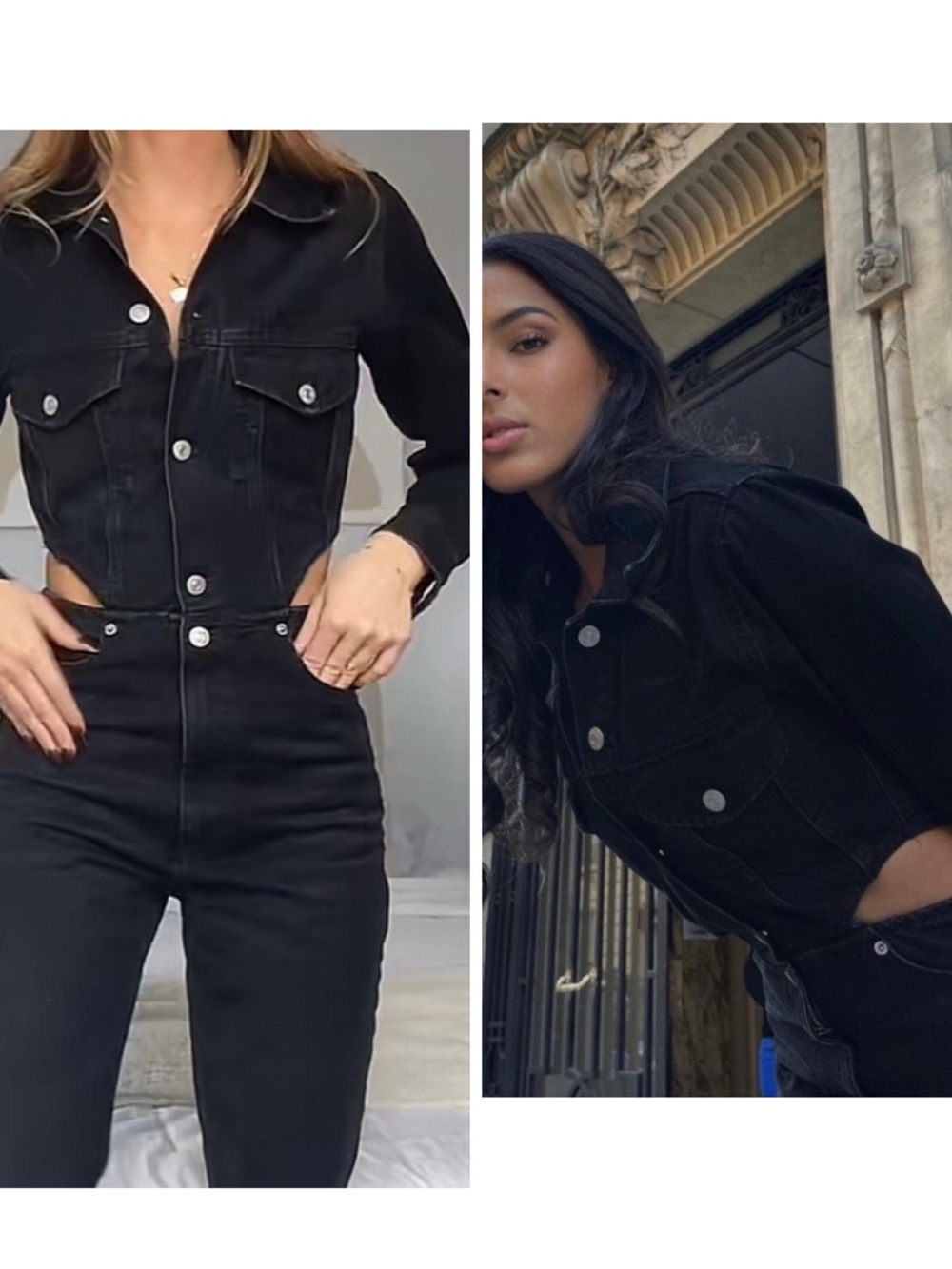 Zara Small Black Denim Jumpsuit Waist Cutouts Long Sleeve Classic Womens
Jean - Picture 2 of 16